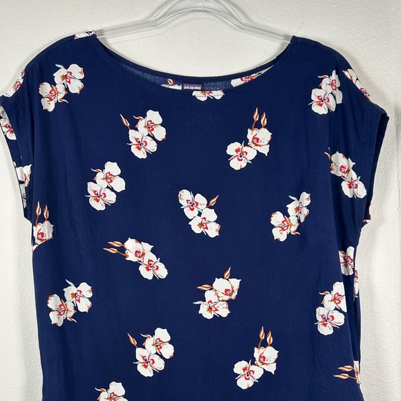Patagonia June Lake Dress Women’s M Navy Blue Floral Organic Cotton Casual Shift - Picture 4 of 8